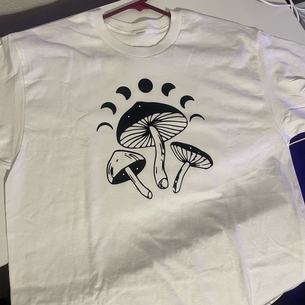 White T-Shirt with Mushroom Design